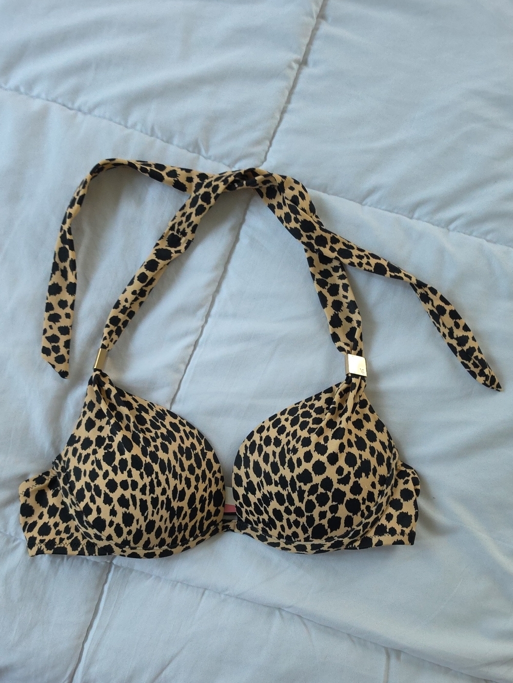 Victoria's Secret Leopard Halter Bikini Top in Tan and Black